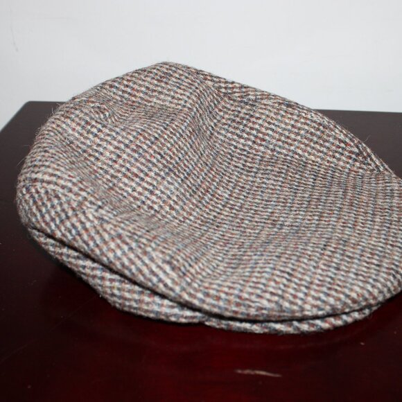 Vintage Harris Tweed Hand Woven 100% Wool Classic Houndstooth Plaid Newsboy Hat - Picture 5 of 7